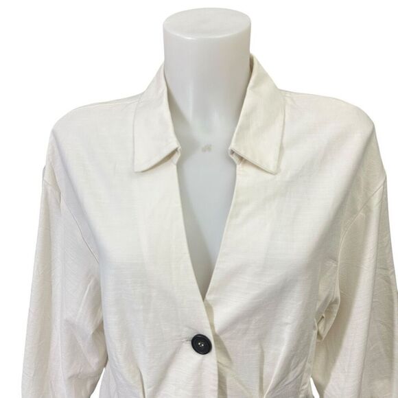 Free People Classic Chic Buttoned Collar Cream Top Cinched waist sz L Slimming - Picture 2 of 9